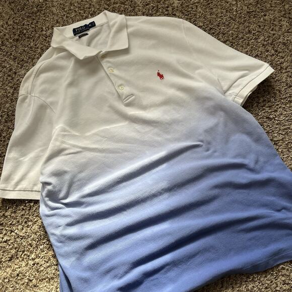 VTG Polo Ralph Lauren Polo Two Tone Shirt Mens XL Blue Classic Slim Fit. - Picture 2 of 7